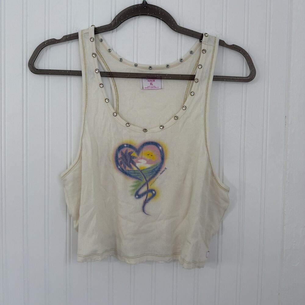 love shack fancy X Hurley Surf Graffiti Style. Jewels Neckline Distressed Tank